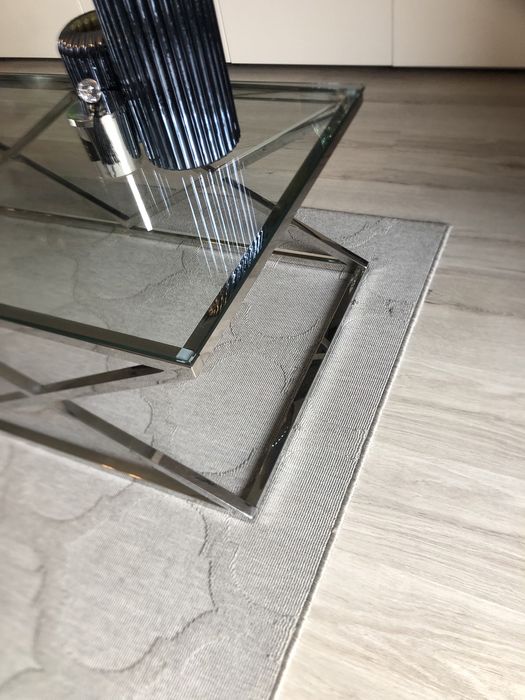 Stół ława stolik kawowy glamour stal srebny 120 cm x 60 cm szkło