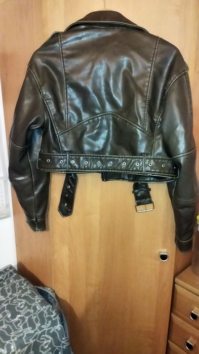 ramoneska zara viral khaki XS skórzana kurtka
