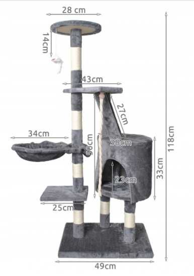 Когтеточка, когтедралка, дряпка, домик для кота серый 118 см