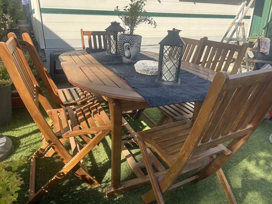 Conjunto de Mesa de madeira de jardim