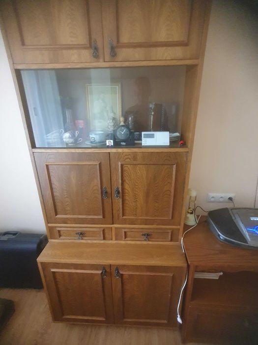Zestaw mebli szaf segment regał retro drewno wieloczęściowe ze szkłem