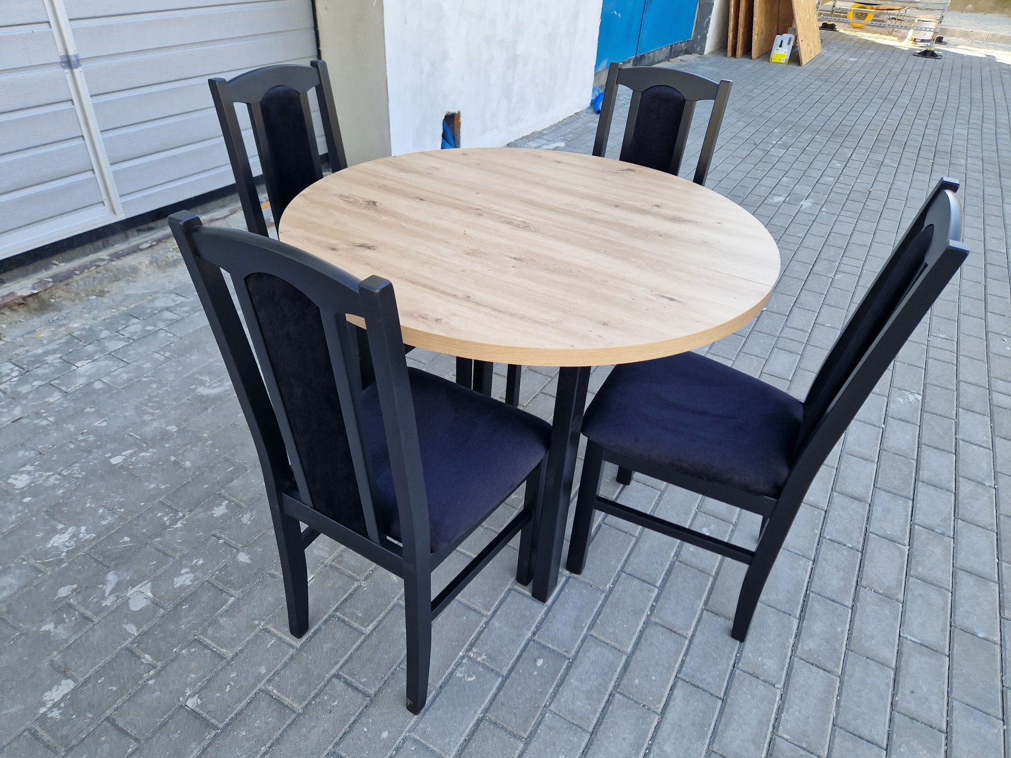 Nowe: Stół okrągły + 4 krzesła, czarny/artisan, dostawa cała POLSKA