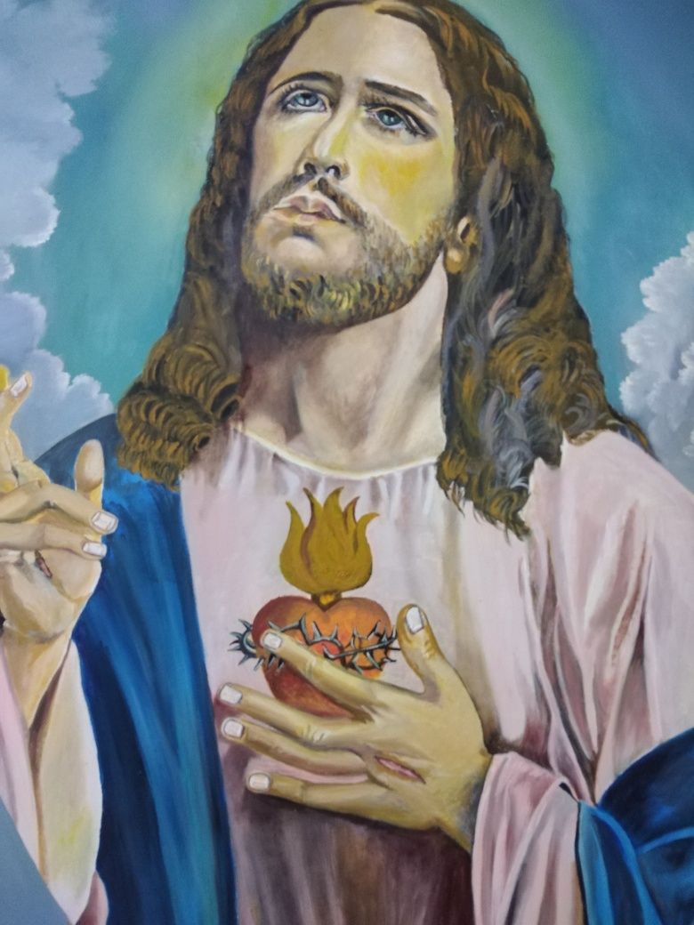 Quadro de Cristo pintado à mão