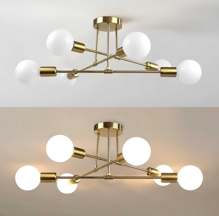 Lampa sufitowa wisząca żyrandol plafon złota 6 punktów gwint E27 loft