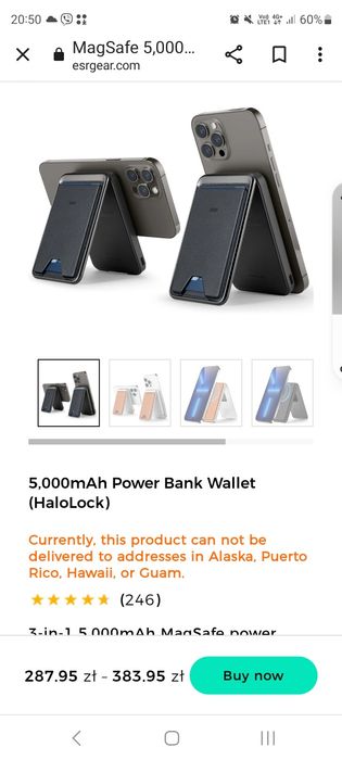 ESR HaloLock bezprzewodowy powerbank Mag Safe 5000 mah