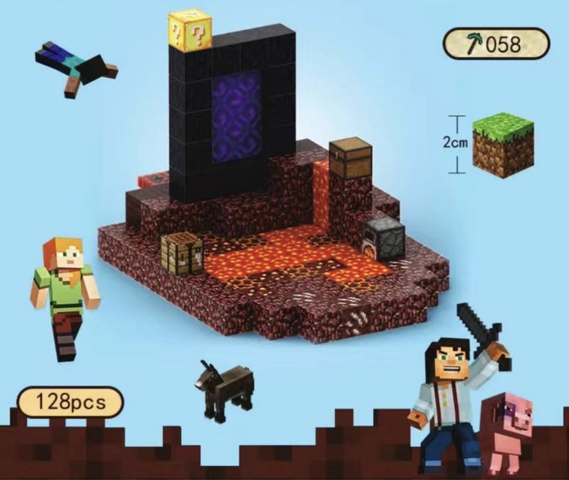 магнітний конструктор 128шт майнкрафт minecraft магнитный кубик дом