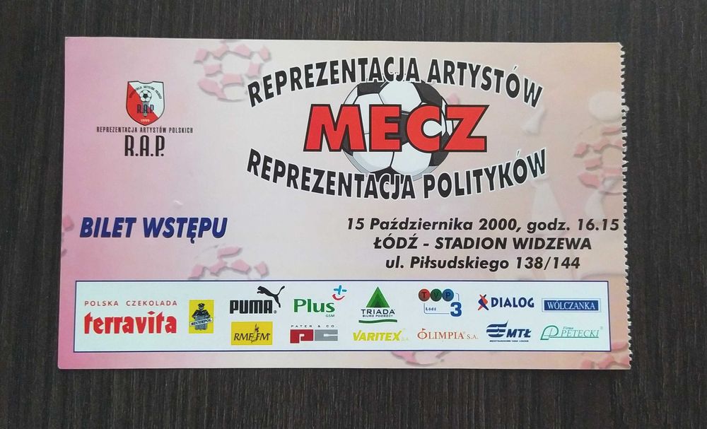 Bilety i autografy Reprezentacja Artystów Polskich vs Politycy 2000 r.