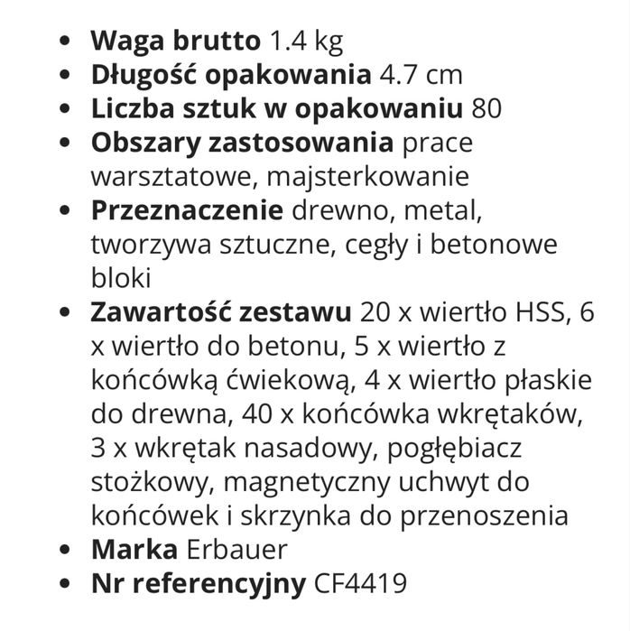 Zestaw bitów i wiertel Erbauer
