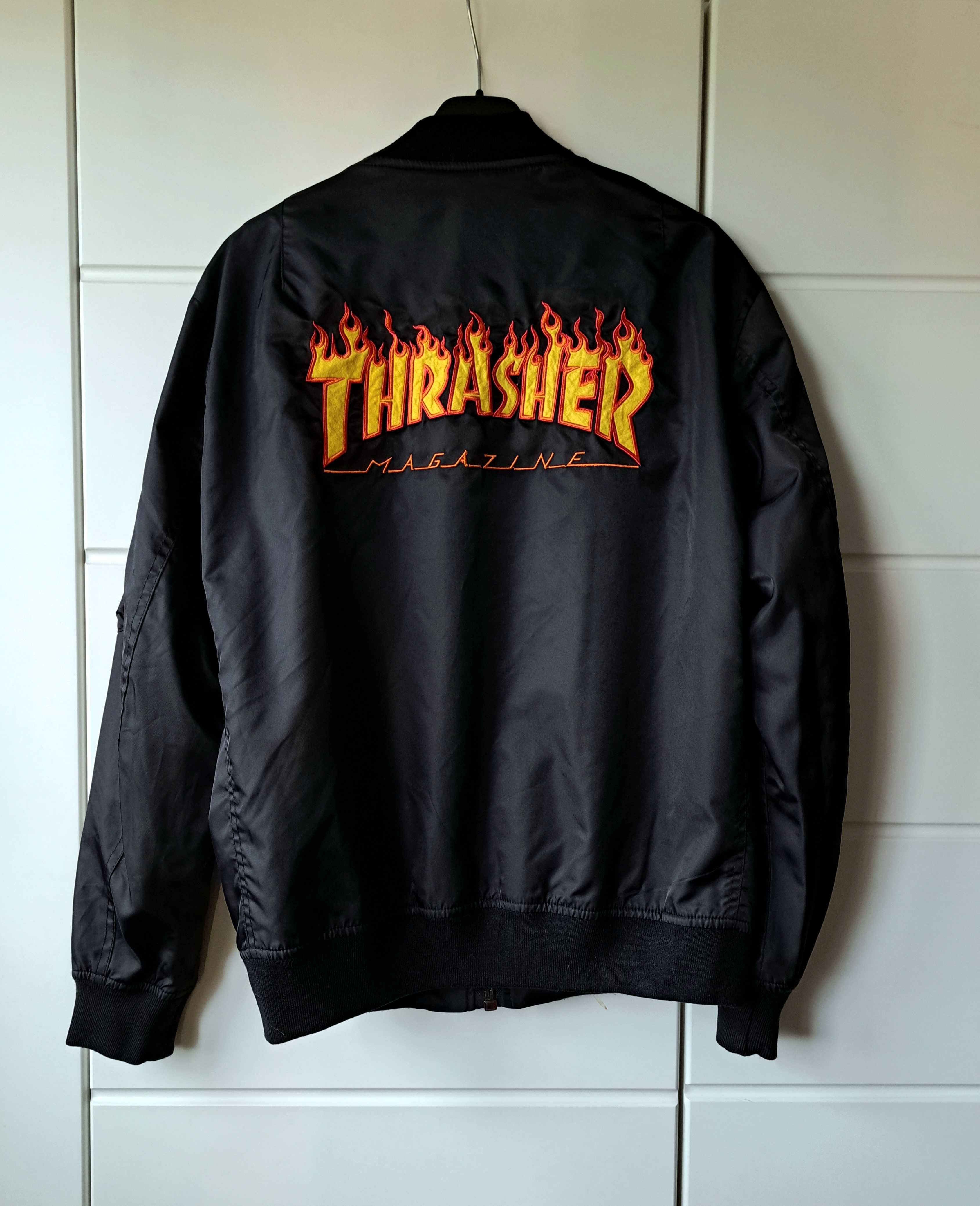 Kurtka bomberka Jacket Thrasher Flame czarna męska skate streetwear