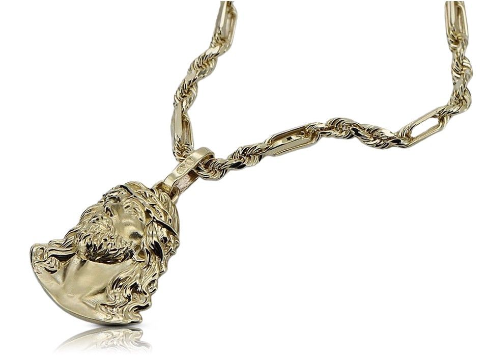 Złota zawieszka Jezus 14k 585 łańcuszek Corda F pj004y20&cc004y50 W