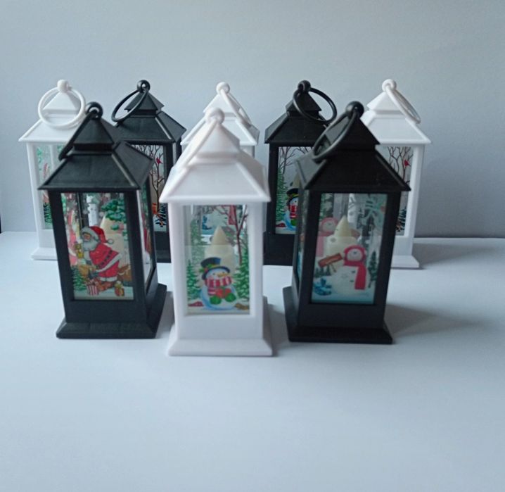 Latarenka lampion świąteczny Christmas biały czarny 15cm nowy 1szt LED