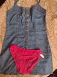 Majtki figi sukienka jeansowa lata 90 czerwony różowy jeans