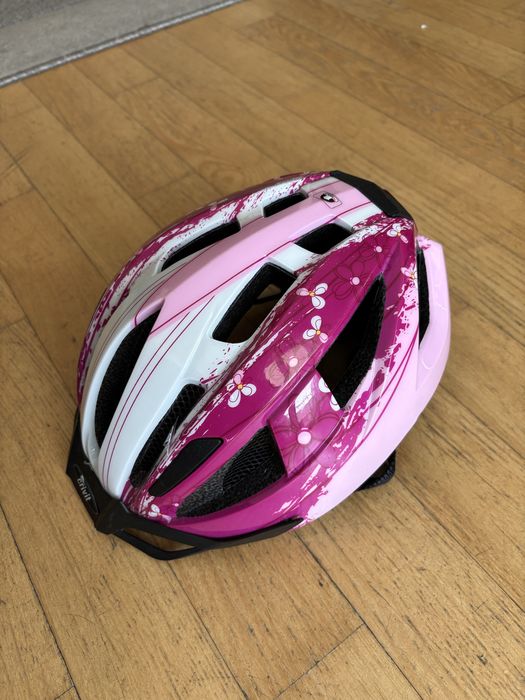 Kask rowerowy z lampką tylną, Crivit, biało-różowy