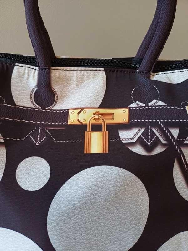 Torba shopper w białe kropki , pasek duża pojemność