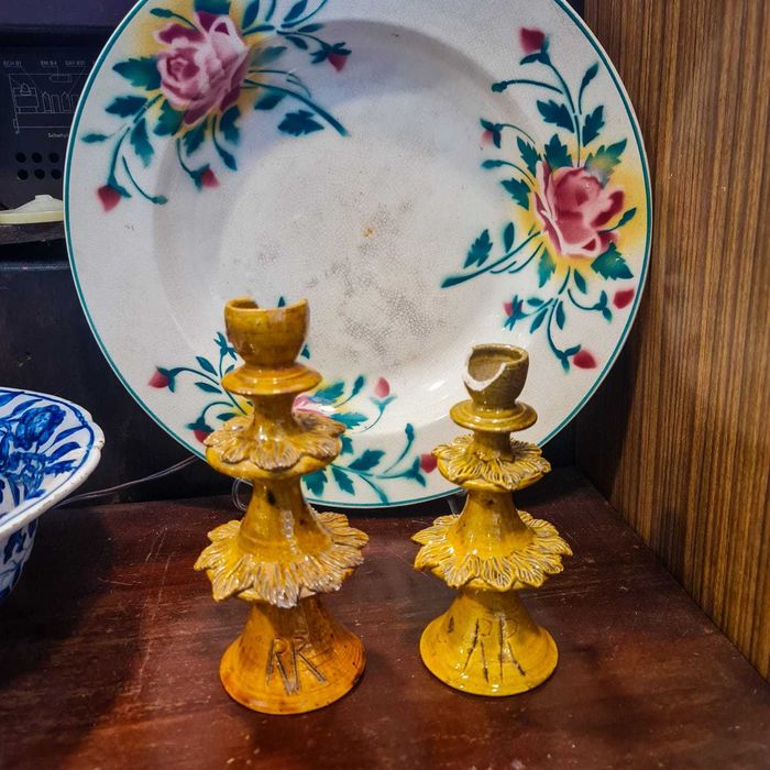 Conjunto Castiçais Cerâmica • Rosa Ramalho • Arte Popular Portuguesa