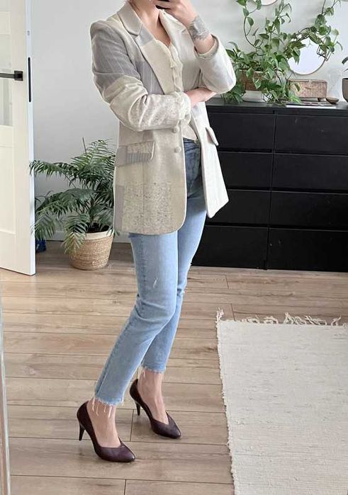 Marynarka wełna kaszmir premium vintage żakiet we wzory patchwork