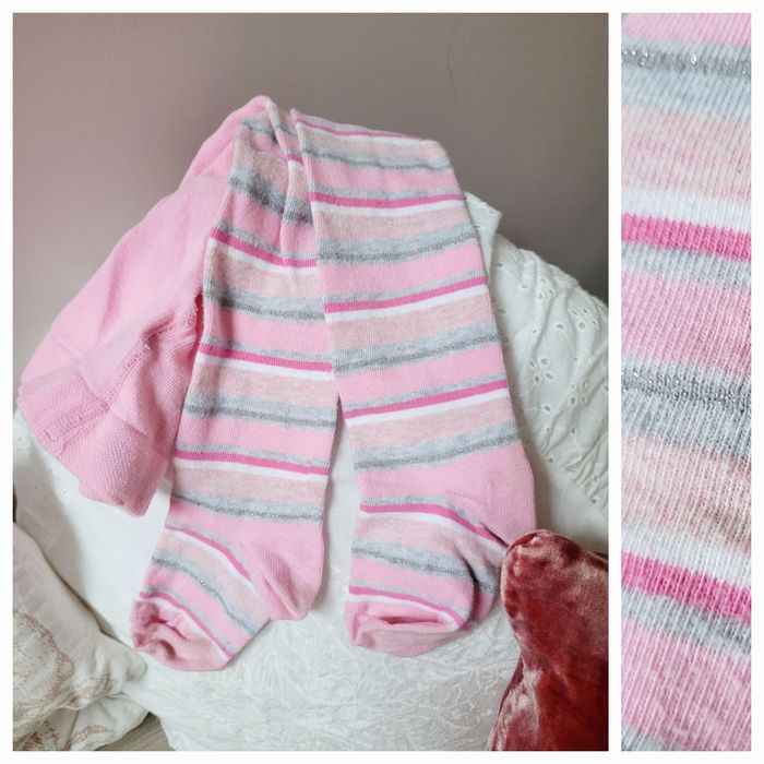 Ciepłe rajstopy 92-98 rajstopki cukierkowy róż w paski