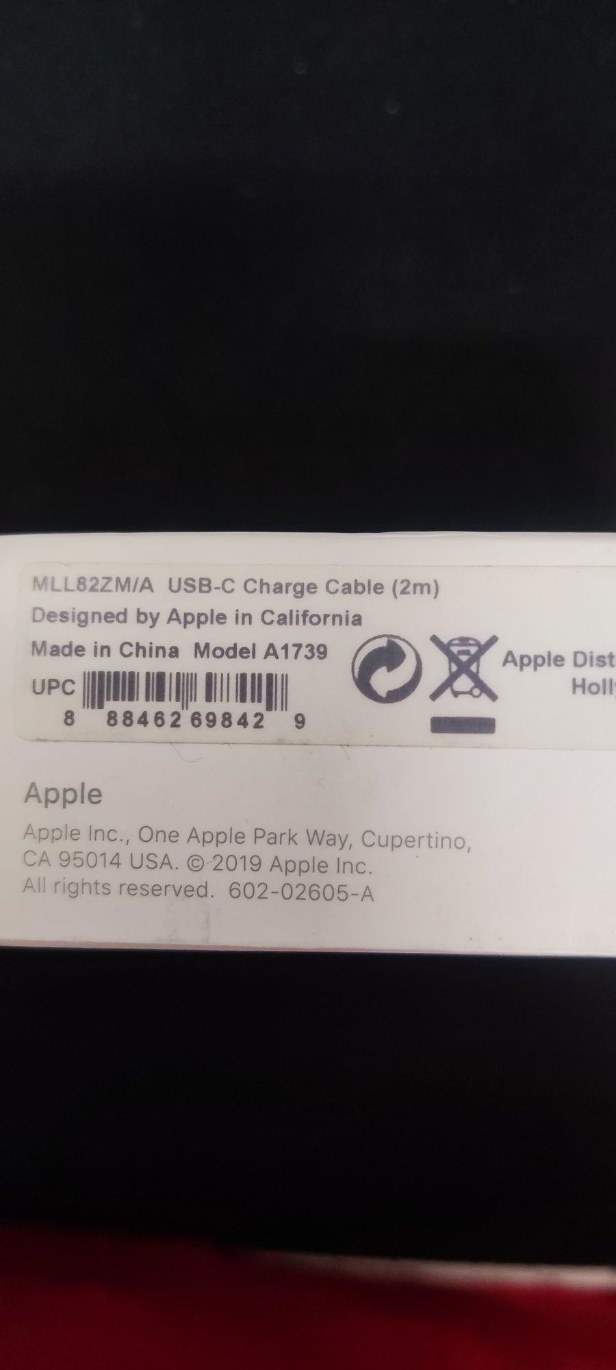 Apple USB-C Charge Cable (2m) original novo