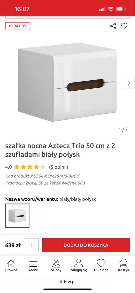 Szafka nocna Azteka black red white 50 x 43 x 41 biała