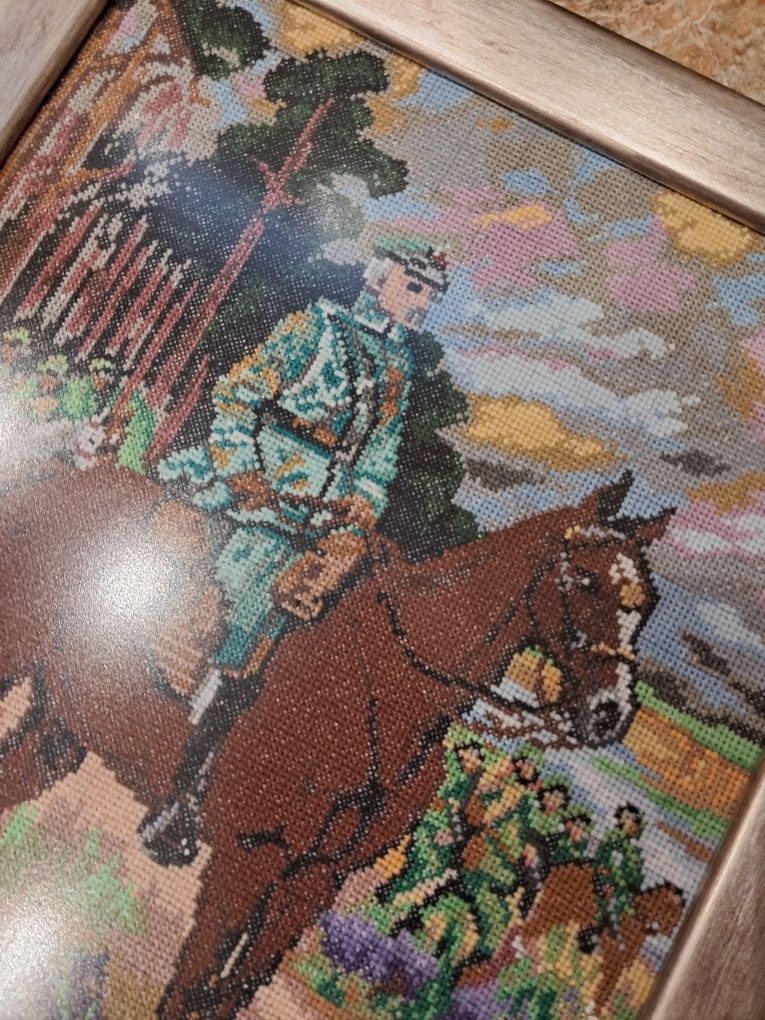 Rękodzieło obraz haftowany Piłsudski na Kasztance