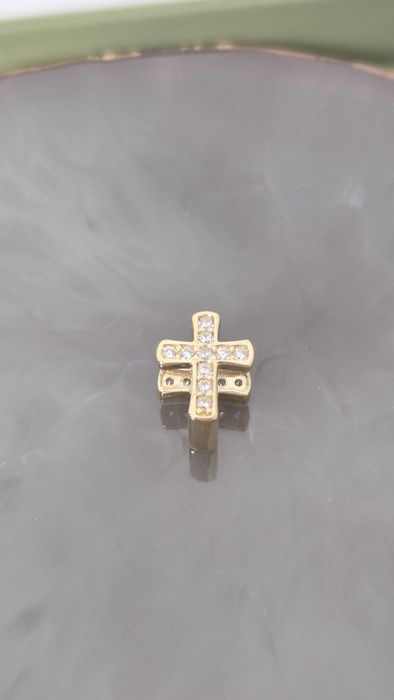 Nowy złoty charms do bransoletki typu Pandora krzyż białe cyrkonie