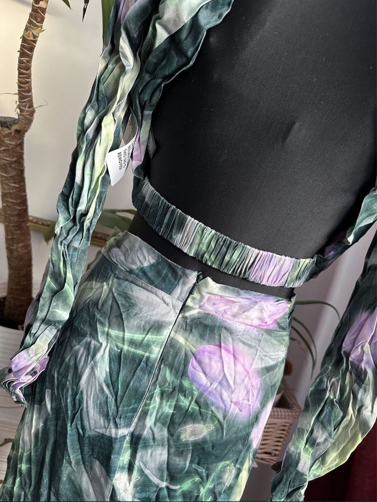 Sukienka drapowana midi kwiaty spódnica Top L 40 asos luxe  wiskoza