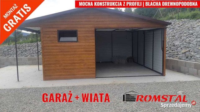 Ładny garaż z zadaszeniem bocznym , Blaszak , Wiata - Romstal