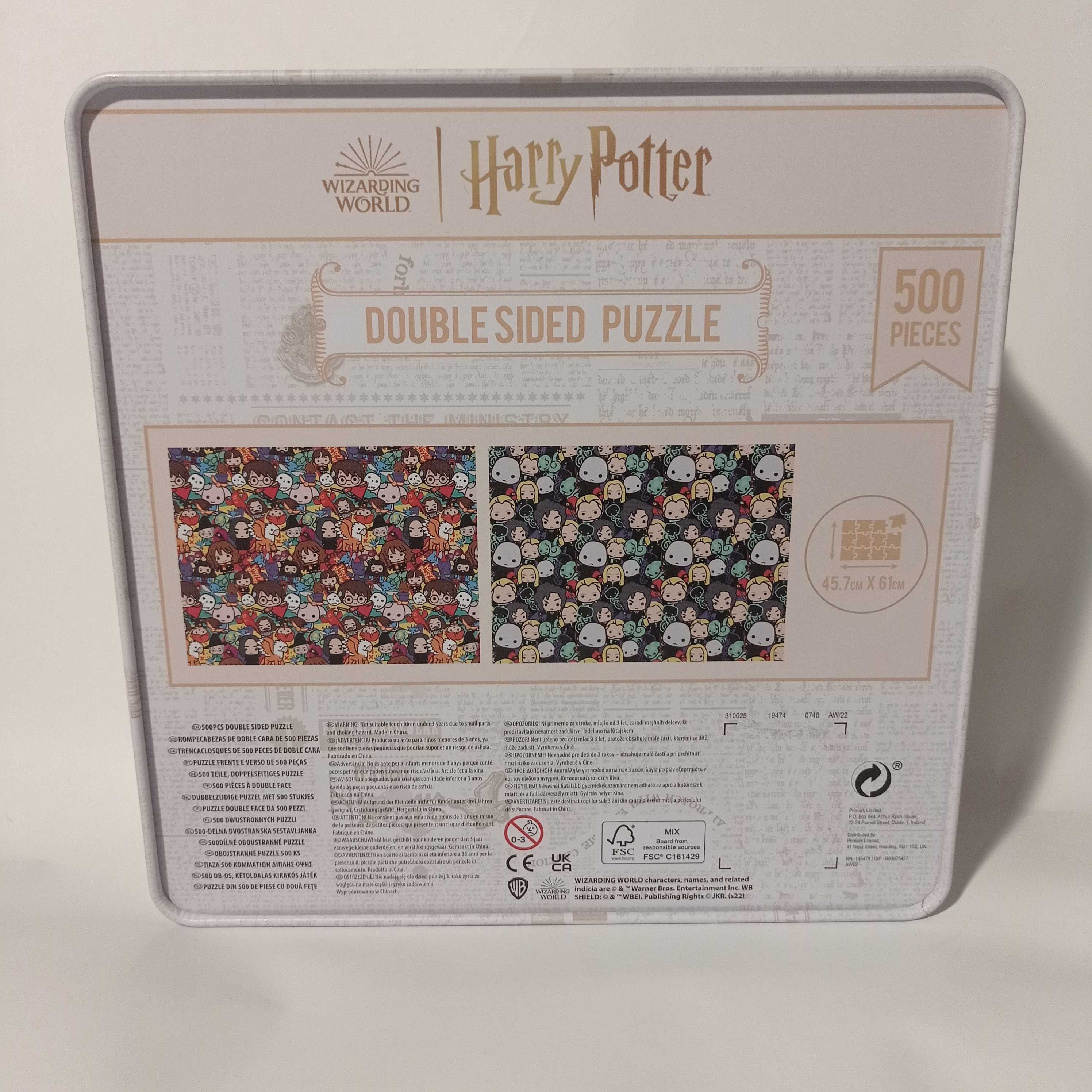 NOWE dwustronne puzzle Harry Potter w metalowej puszce 500 elementów