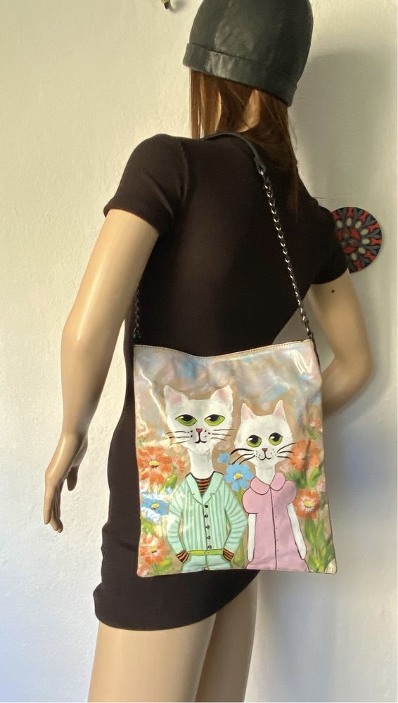 Skórzana torebka na ramię, malowana ręcznie