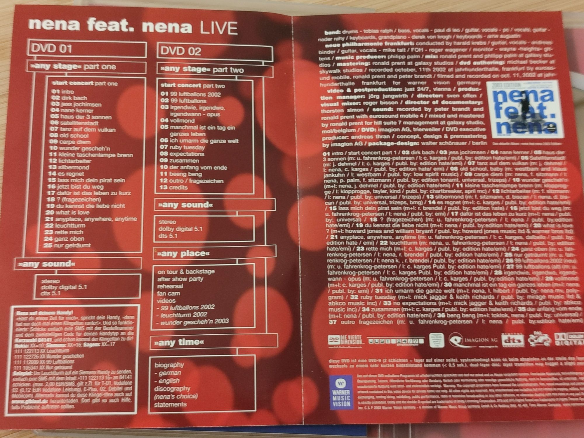 Nena feat. Nena Live, 2dvd, 2002, 10/10