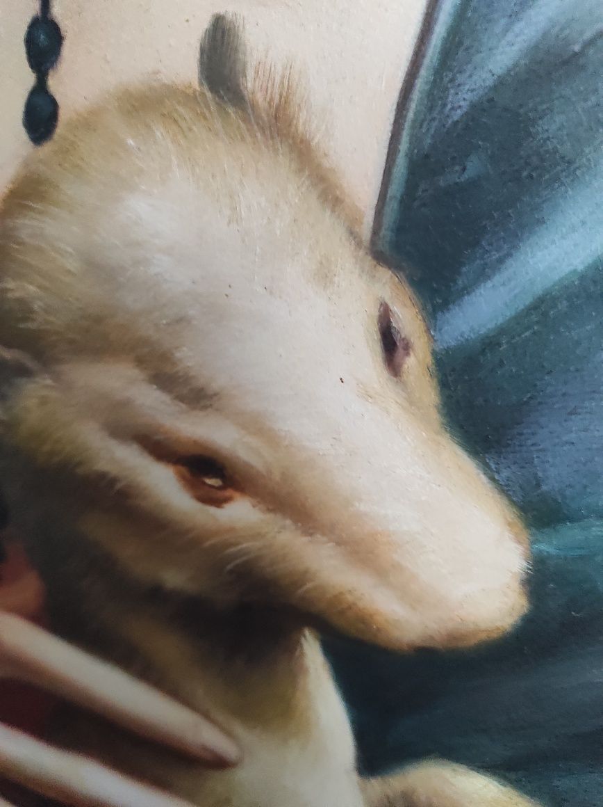 Dama z łasiczką gronostajem obraz malowany n płótnie Leonardo Da Vinci