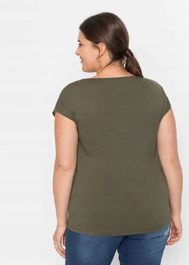 B.P.C bluzka top khaki z koronką i z zamkiem 44/46.