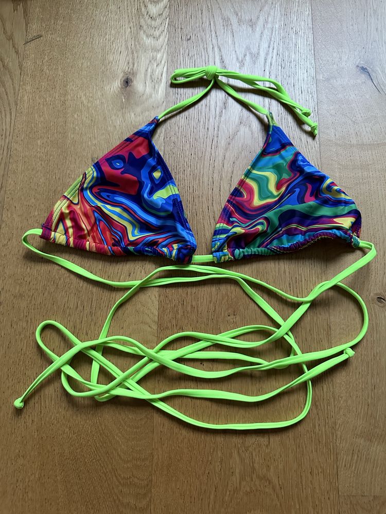 Bikini 3 częściowe shein L z chustą neon kolorowe