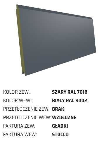Panel bramowy 40mm płyta warstwowa antracyt 7016 gładki Panele