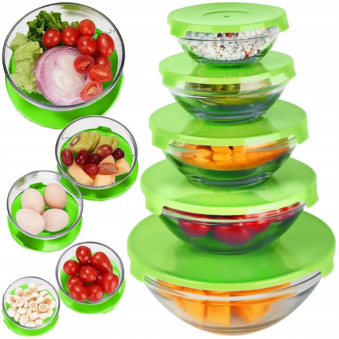 Miseczki szklane zestaw 5 sztuk miski salaterki z pokrywkami różne