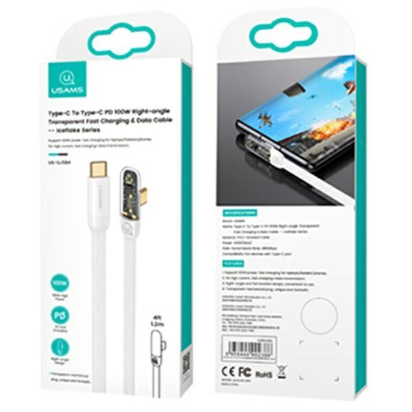 USAMS Kabel kątowy USB-C na USB-CPD 100W Fast Charging Iceflake