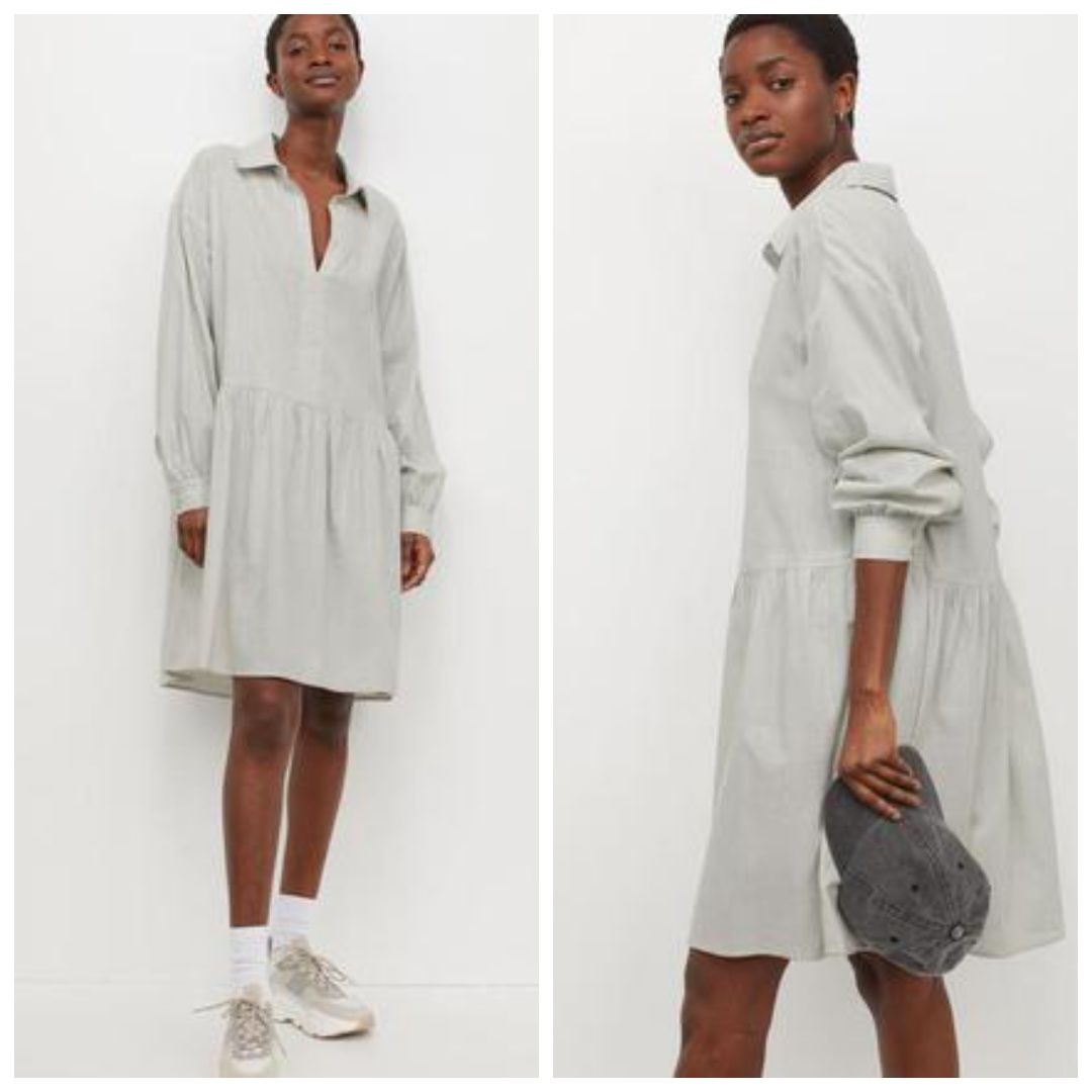 H&M L-XXL zwiewna owersizowa sukienka bawełniana szałwiowa zieleń