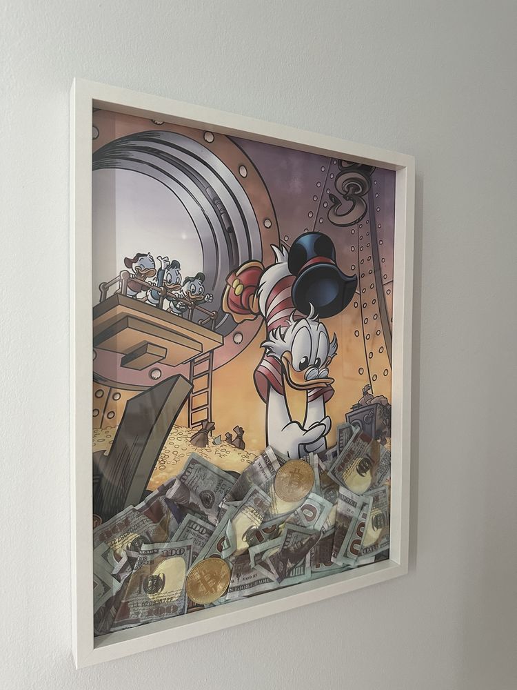 Obraz na prezent/ bajka/ 30x40 scroodge mcduck/ dollars/3d