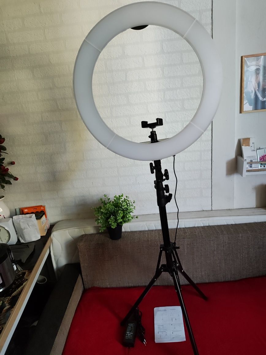 Lampa Pierścieniowa LED 50W do Makijażu Paznokci Rzęs zdjęć Ring 18cal
