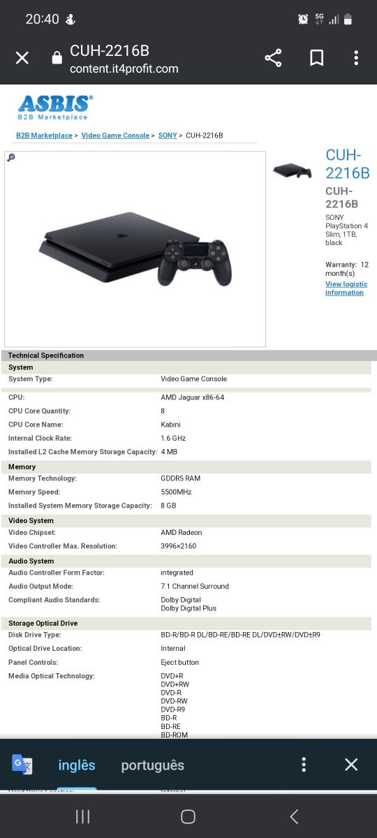 Playstation 4 slim 1 Tb modelo cuh-2216b