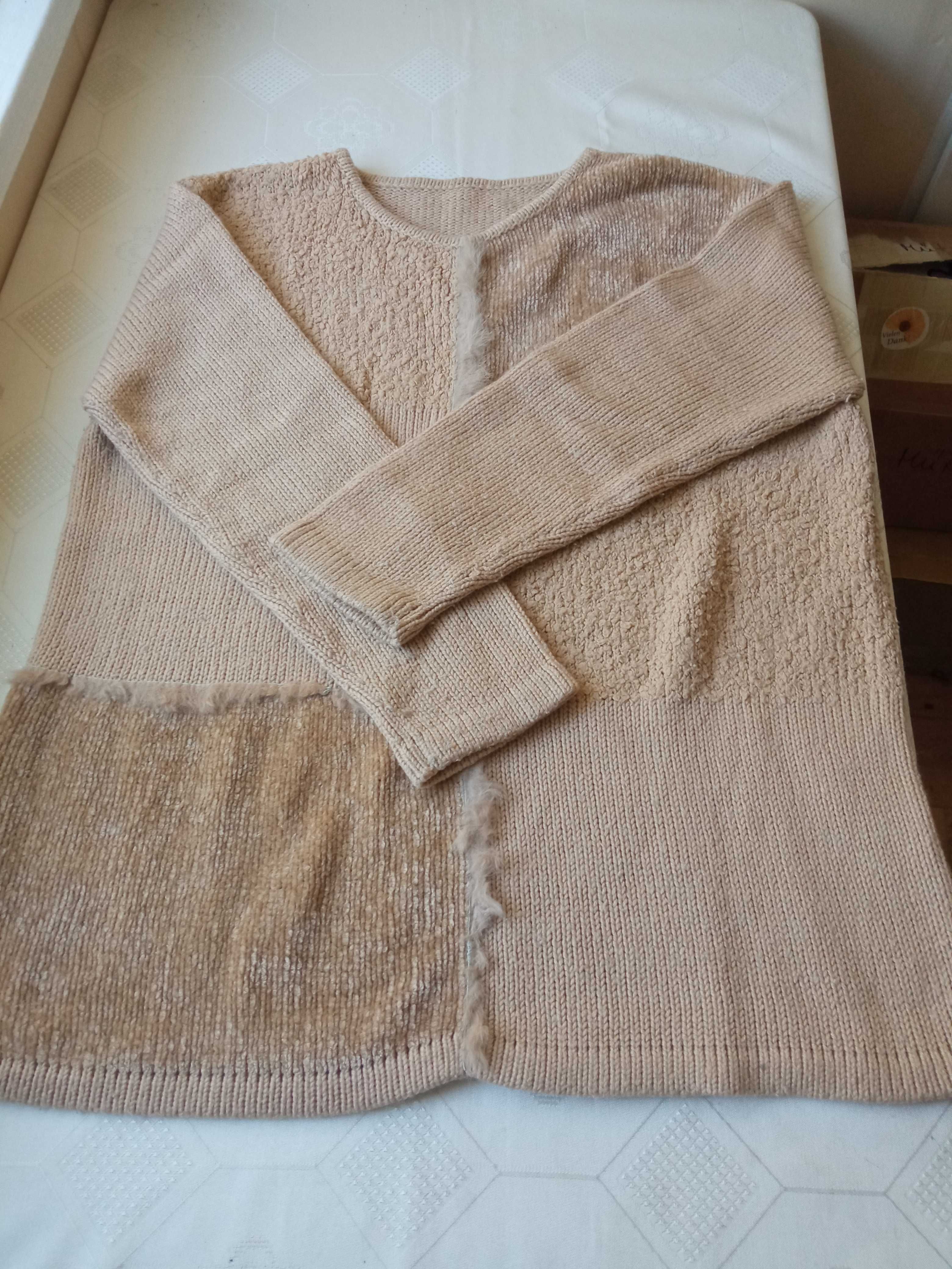 Beżowy damski sweter poliacryl + wełna r 42