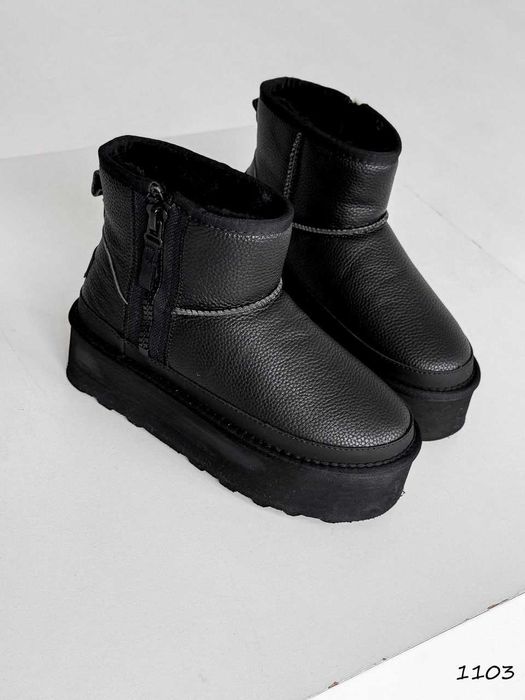 Угги зимові жіночі чорні на змійці, шкіряні (36–41) — угі, угги, UGG