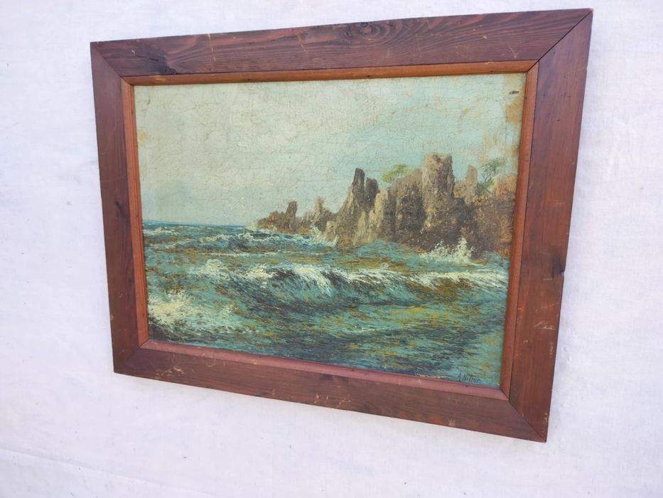 Bardzo stary obraz na płótnie sygnowany  .