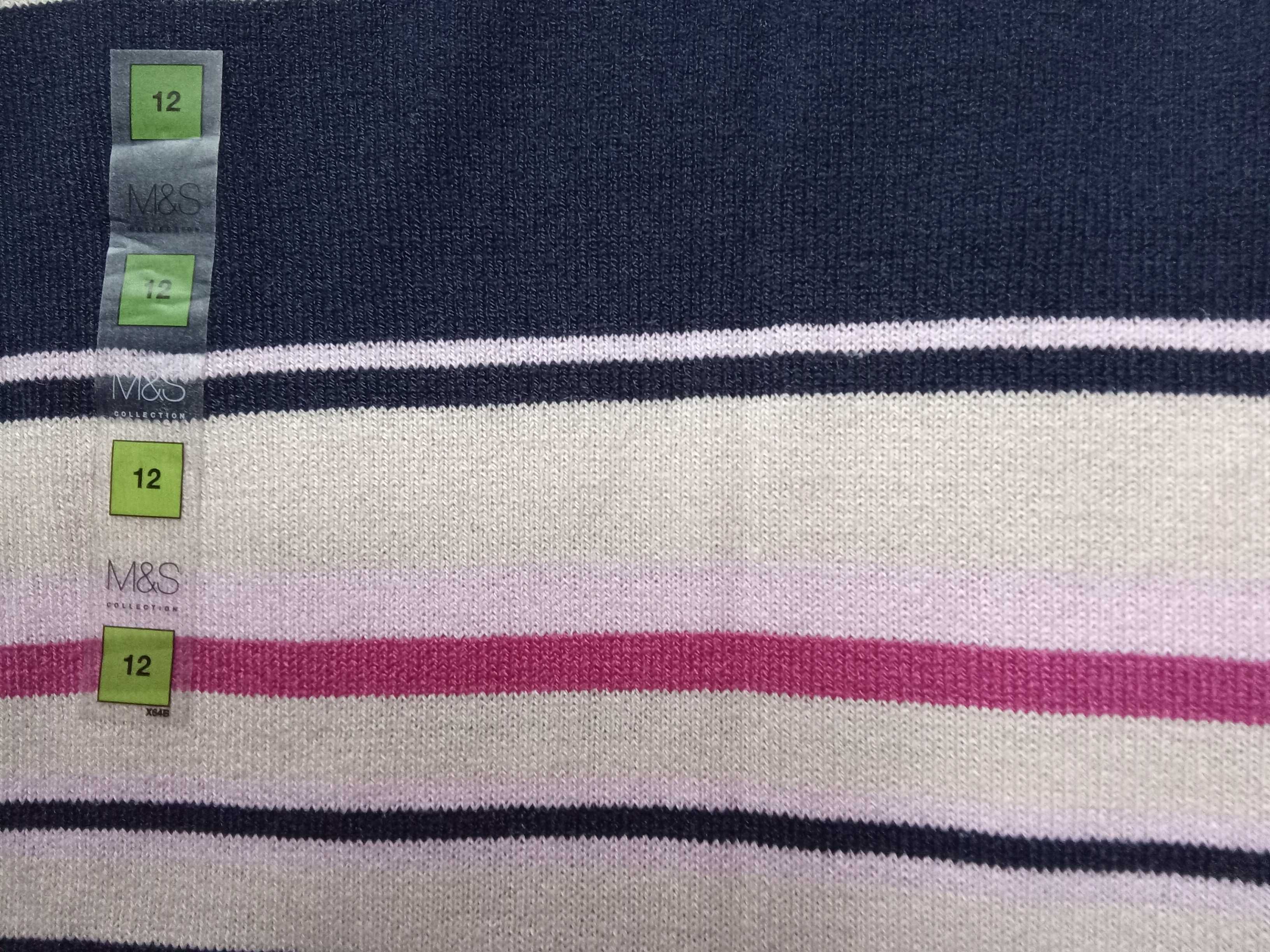 Sweter granatowy w paski, rozmiar L, Marks Spencer