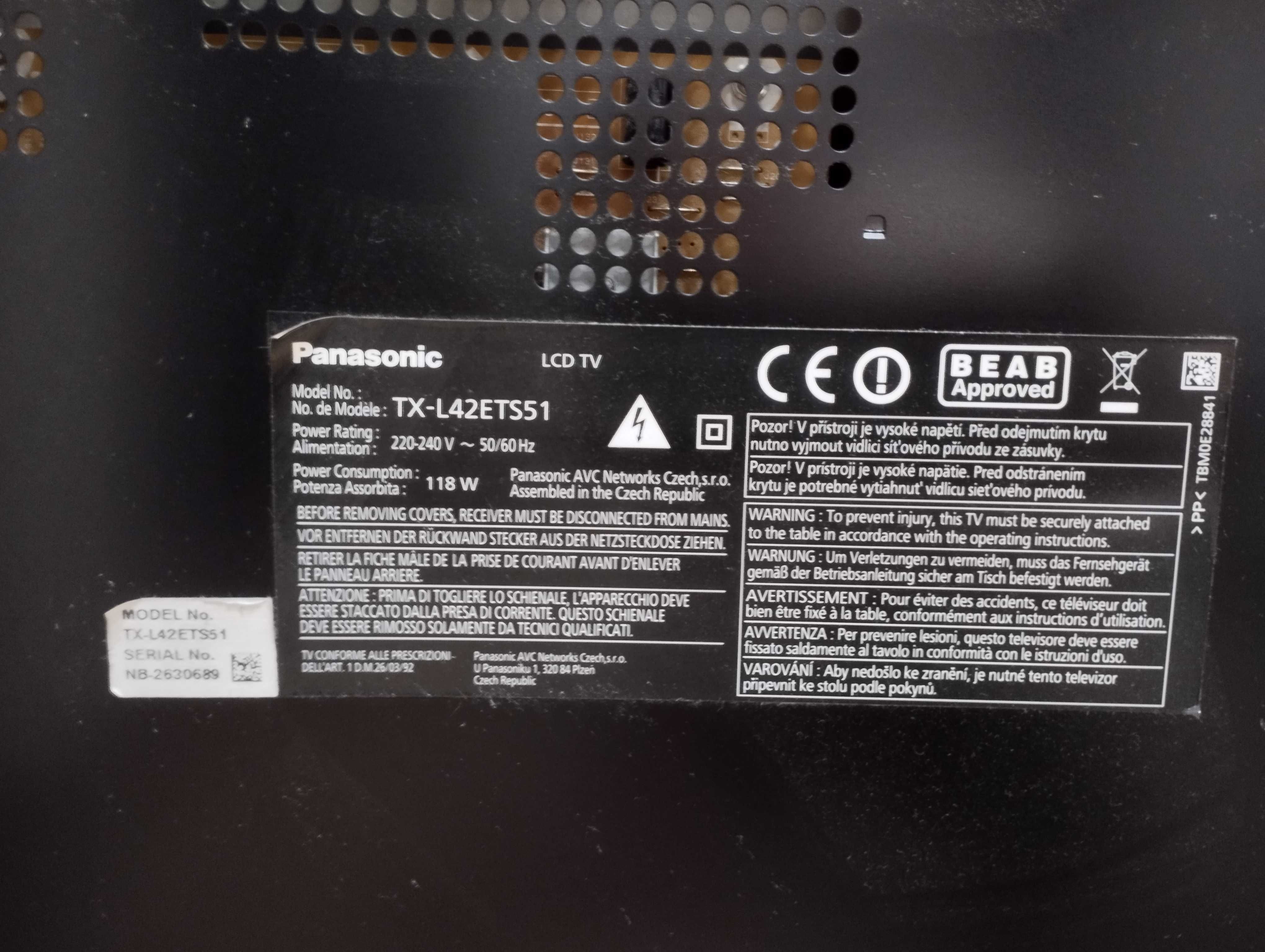 Telewizor LED Panasonic TX-L42ETS51 TV 42 cale tx-l42etw5 300Hz Kraków