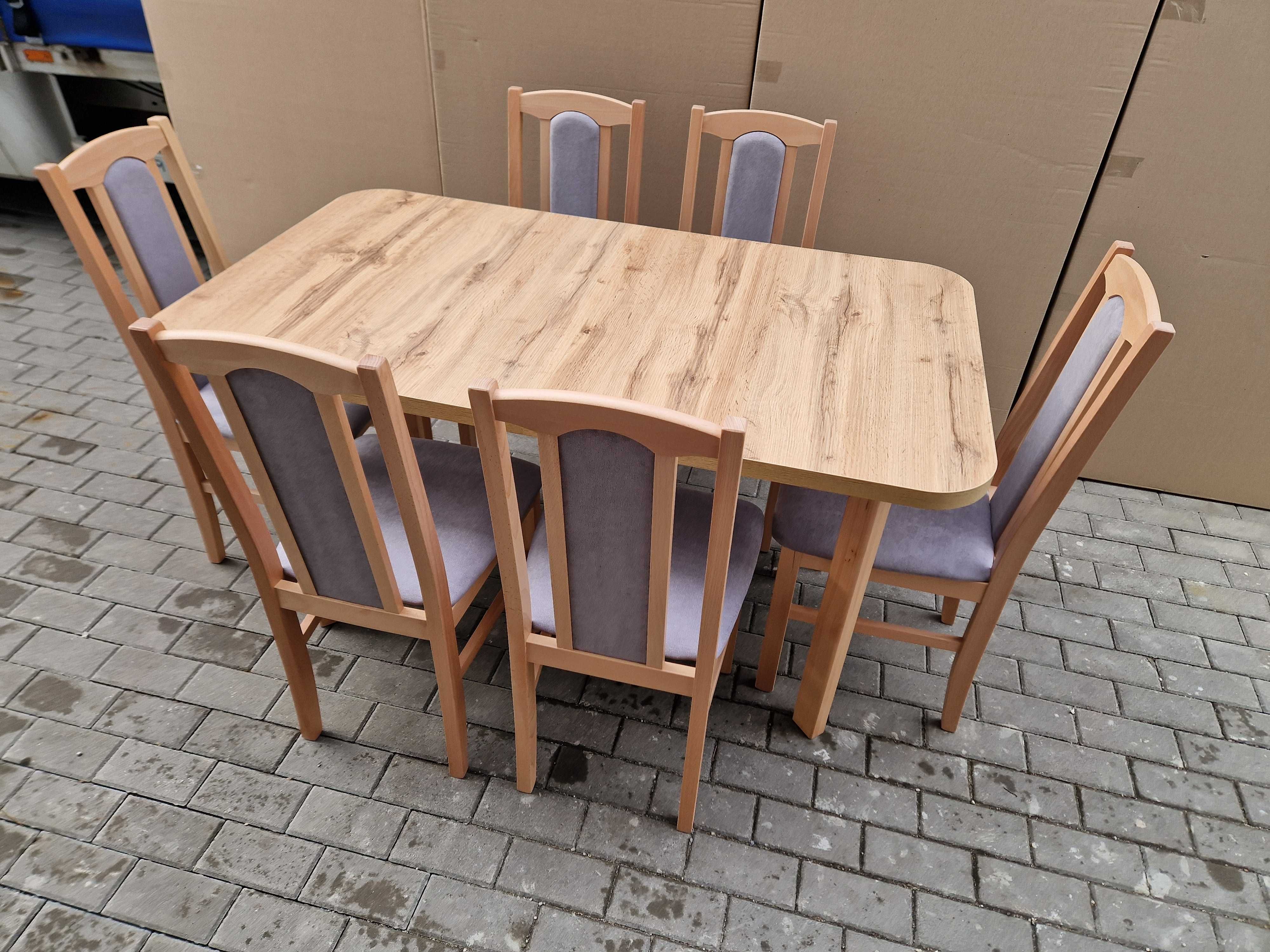 Nowe : STÓŁ 80x140/180 + 6 KRZESEŁ, buk/wotan + szary ,dostawa cała PL