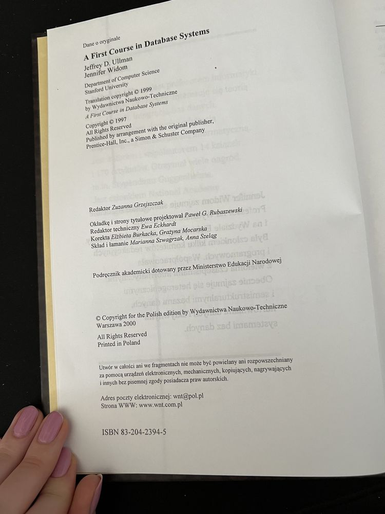 Podstawowy wykład z systemów baz danych J.D. Ullman, J. Widom