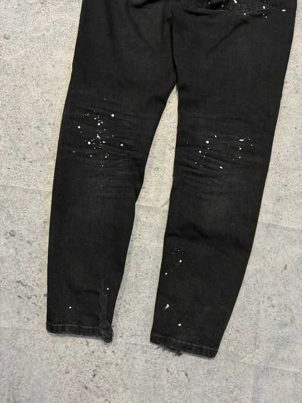 Czarne spodnie Zara z dziurami printed painted drill Drip uk - Size 42