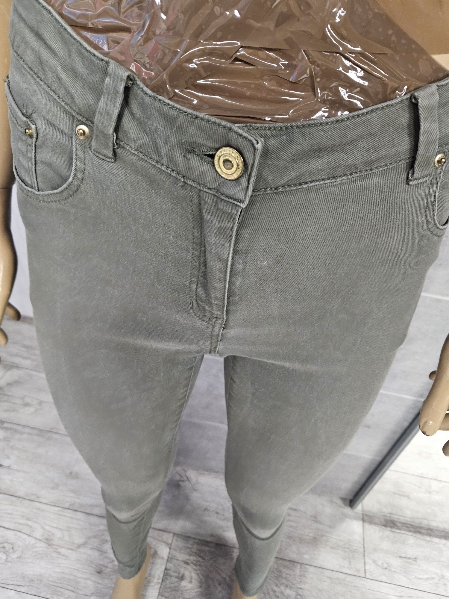 Spodnie rurki khaki jeansy H&M oliwkowe rozm38