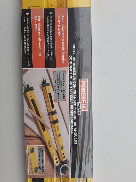 Transferidor de ângulo com nível de bolha Powerfix